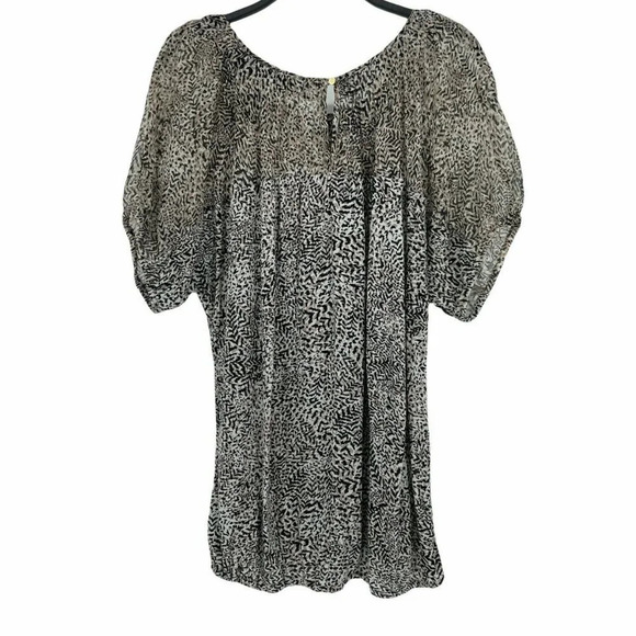 Loft Blouse Women's Sz S Brown Black Leopard Print Short Sleeve Keyhole Pullover - Picture 2 of 6